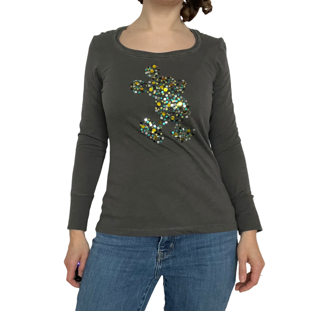 Disney Parks Mickey Mouse Sequin Long Sleeve Top Women Size M